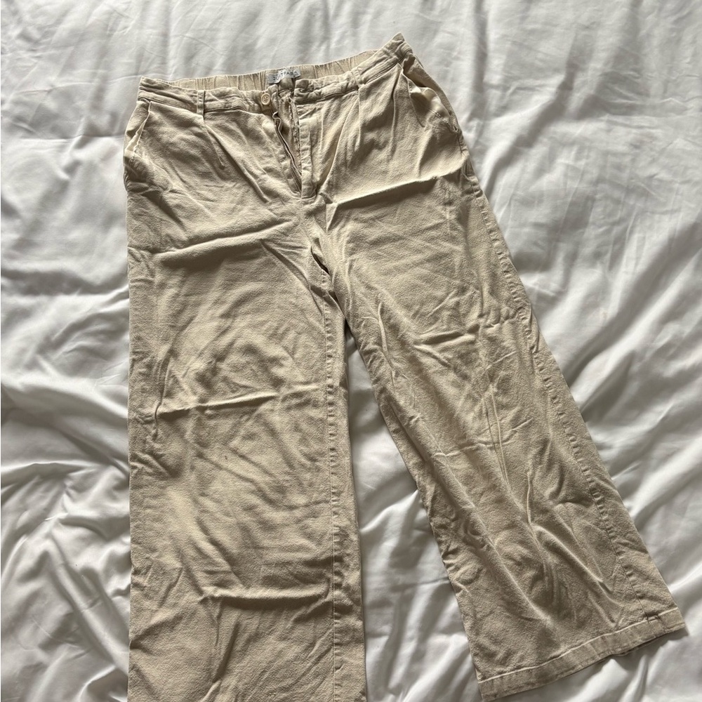 JustFab Wide Leg Linen Ankle Pants